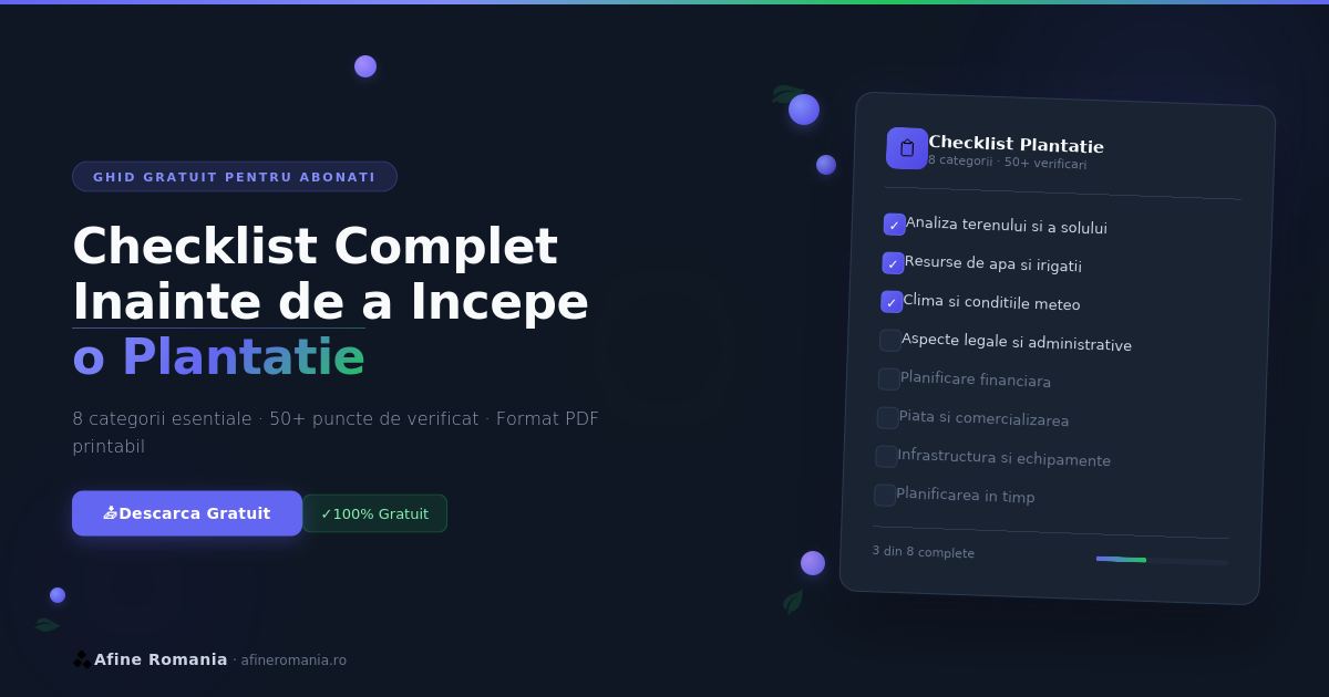 Checklist Complet Inainte de a Incepe o Plantatie – Ghid Gratuit pentru Abonati